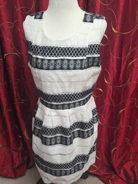 Main Strip White Mini Dress with Black Patterned Stripes